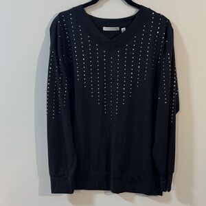 Notations Women’s Black V-Neck Studded Pullover Sweater Top Size M